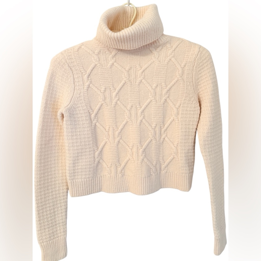Club Monaco Cream Cable Knit Cropped Turtleneck Sweater S/P